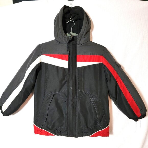 Pacific Trail Jacket Boys Sz 8 Hooded Long Sleeve Fleece Lined Black Red White - Picture 1 of 15